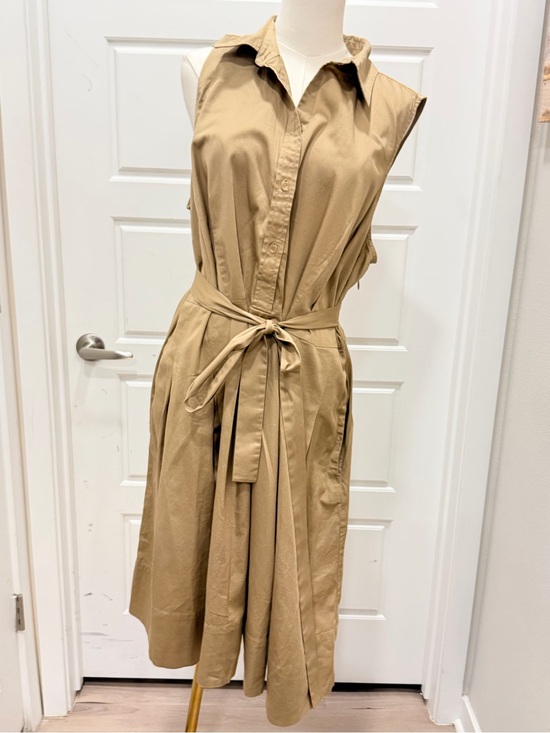 Talbots Dresses & Skirts - Talbots Sleeveless Safari Khaki Tan Midi Dress With with Tie Waist and Pockets